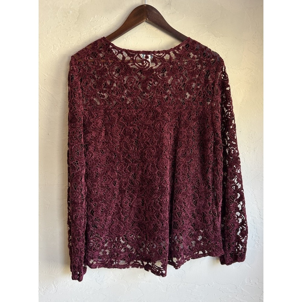 Sundance‎ Remarkable Beauty Semi Sheer Lace Top L Maroon Velvet Whimsigoth - Picture 2 of 10